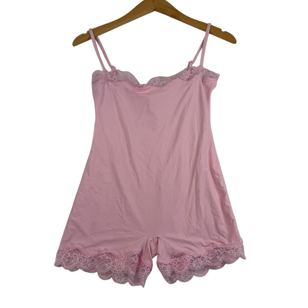Katch Me Pink Lace Trim Cami Romper‎ Adjustable Straps Small NEW